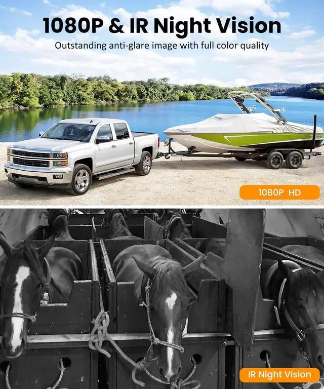 Alt view image 5 of 7 - Dual Solar Wireless Magnetic Backup Camera, 2-Min Easy Install | 7.2" 1080P Split-Screen DVR Monitor, Wall-Mount, Hitch Back up Camera, IR Night Vision, IP69K Waterproof for Truck,RV,Trailer