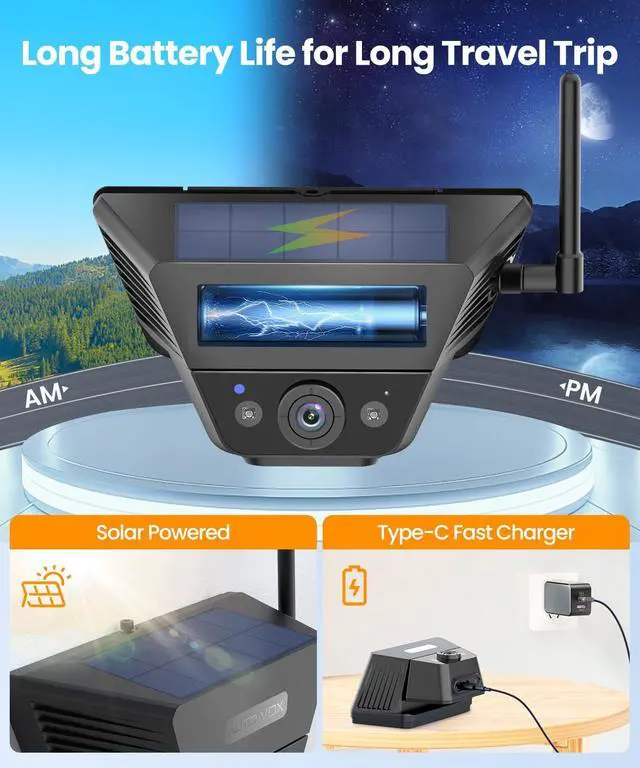 Alt view image 6 of 7 - Dual Solar Wireless Magnetic Backup Camera, 2-Min Easy Install | 7.2" 1080P Split-Screen DVR Monitor, Wall-Mount, Hitch Back up Camera, IR Night Vision, IP69K Waterproof for Truck,RV,Trailer