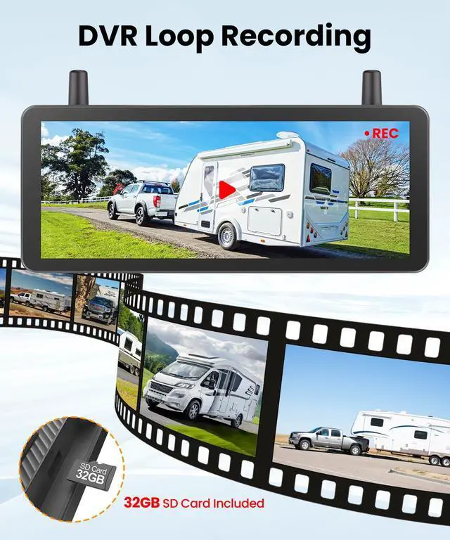 Alt view image 7 of 7 - Dual Solar Wireless Magnetic Backup Camera, 2-Min Easy Install | 7.2" 1080P Split-Screen DVR Monitor, Wall-Mount, Hitch Back up Camera, IR Night Vision, IP69K Waterproof for Truck,RV,Trailer