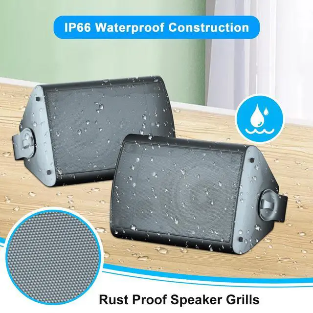 Alt view image 6 of 7 - 800W 6.5 Inch Outdoor Bluetooth Speakers Waterproof Wired with Multifunctional Amplifier Wall Mount Weatherproof Loudspeaker System for Patio Garden Poolside Home(4 Speakers,Black)
