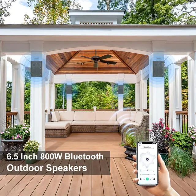 Alt view image 7 of 7 - 800W 6.5 Inch Outdoor Bluetooth Speakers Waterproof Wired with Multifunctional Amplifier Wall Mount Weatherproof Loudspeaker System for Patio Garden Poolside Home(4 Speakers,Black)