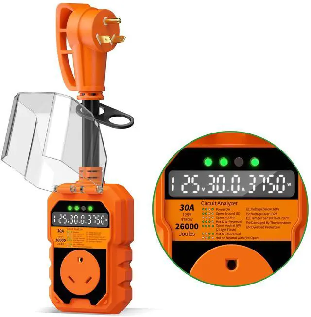 Main image of 30 Amp RV Surge Protector 26000J Overload Auto Shutoff & Manual Reset | LED Display Real-Time Monitoring Circuit Analyzer, IP68 Waterproof Cover, Suitable for Campers & Travel Trailers