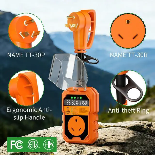 Alt view image 5 of 7 - 30 Amp RV Surge Protector 26000J Overload Auto Shutoff & Manual Reset | LED Display Real-Time Monitoring Circuit Analyzer, IP68 Waterproof Cover, Suitable for Campers & Travel Trailers