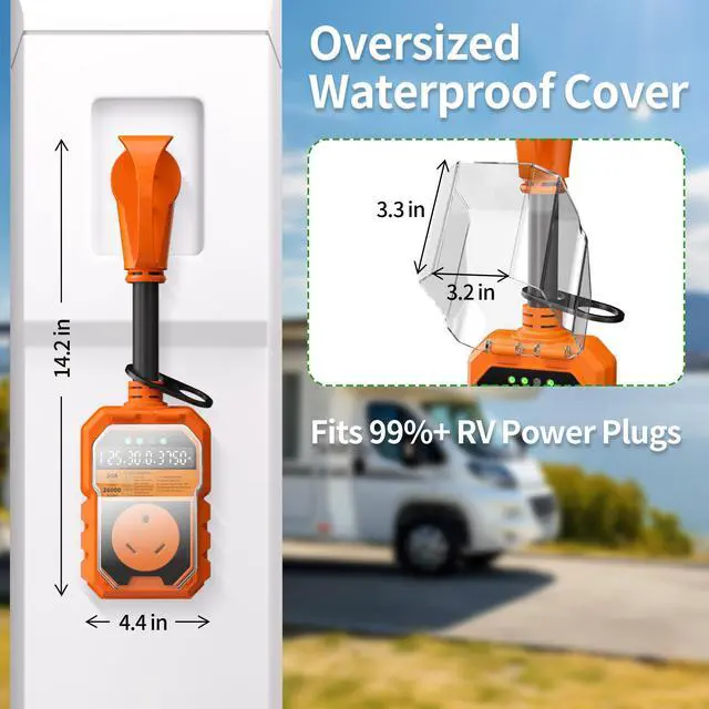 Alt view image 6 of 7 - 30 Amp RV Surge Protector 26000J Overload Auto Shutoff & Manual Reset | LED Display Real-Time Monitoring Circuit Analyzer, IP68 Waterproof Cover, Suitable for Campers & Travel Trailers