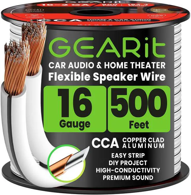 Main image of 16 Gauge Speaker Wire 500FT,16/2 Speaker Cable for Home & Car Audio | White Speaker Wire 16 Gauge with Foot Markers,Polarity Marked,16 AWG Speaker Wires for DIY Installations(CCA,White)