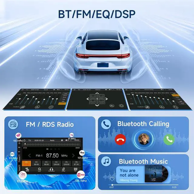 Alt view image 4 of 7 - Double Din Car Stereo Radio Support Apple Carplay&Android Auto, 7inch HD Touchscreen Double Din Radio with Bluetooth, Car Audio Receivers, Camera, MirrorLink, FM Radio, 2 USB/TF/AUX/Subwoofer