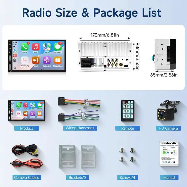 Alt view image 7 of 7 - Double Din Car Stereo Radio Support Apple Carplay&Android Auto, 7inch HD Touchscreen Double Din Radio with Bluetooth, Car Audio Receivers, Camera, MirrorLink, FM Radio, 2 USB/TF/AUX/Subwoofer