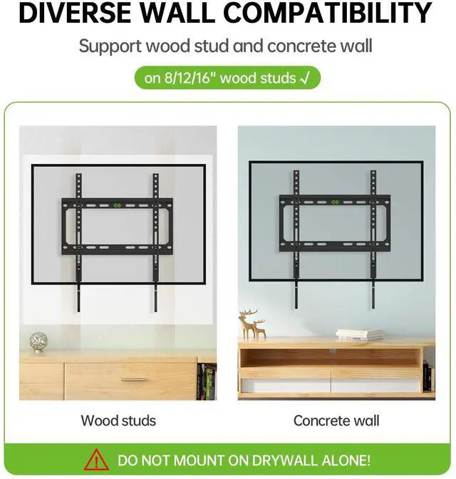 Alt view image 4 of 6 - Fixed TV Wall Mount with Low Profile for Most 26-55 Inch LED, LCD and Flat Screen TVs, TV Mount Bracket with VESA Up to 400x400mm and Weight Capacity 99lbs,and Space Saving TV Bracket