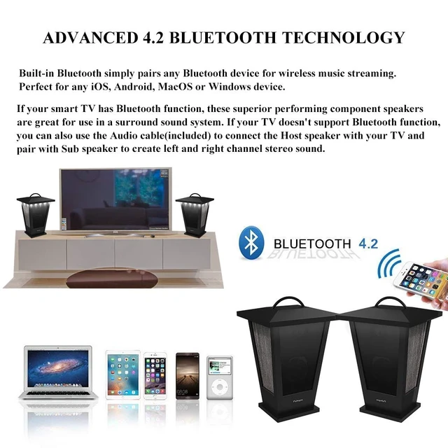 Alt view image 6 of 7 - Bluetooth Speakers Waterproof, 2 Packs True Wireless Stereo Sound 20W Dual Pairing Lantern Indoor Outdoor Speakers with 20 Piece LED Lights, Rich Bass, Pinao Black