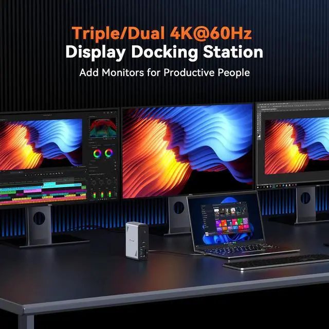Alt view image 3 of 7 - 18 in 1 Laptop Docking Station 3 Monitors,Triple 4K HDMI,9 USB C/A | Docking Station with 3HDMI,Ethernet,PD 3.0,Fits Triple Monitor Office Work,for Windows/Dell/Lenovo Laptops (No Power Adapter)
