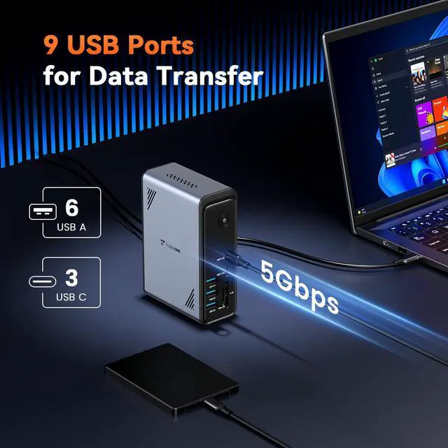 Alt view image 4 of 7 - 18 in 1 Laptop Docking Station 3 Monitors,Triple 4K HDMI,9 USB C/A | Docking Station with 3HDMI,Ethernet,PD 3.0,Fits Triple Monitor Office Work,for Windows/Dell/Lenovo Laptops (No Power Adapter)