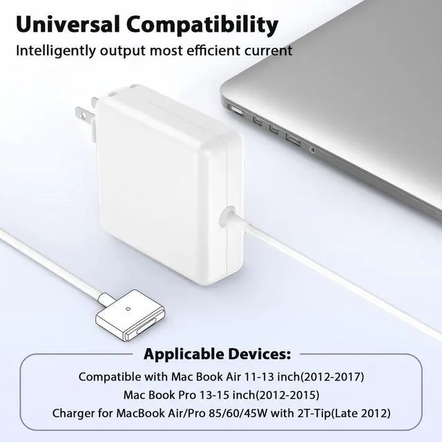 Alt view image 3 of 6 - 85W Charger for MacBook Pro, 85W Magnetic2 T-Tip Power Adapter Charger Replacement for Mac air 13 Inch Mac Pro 13/15/17 Inch(Between 2012-2017)