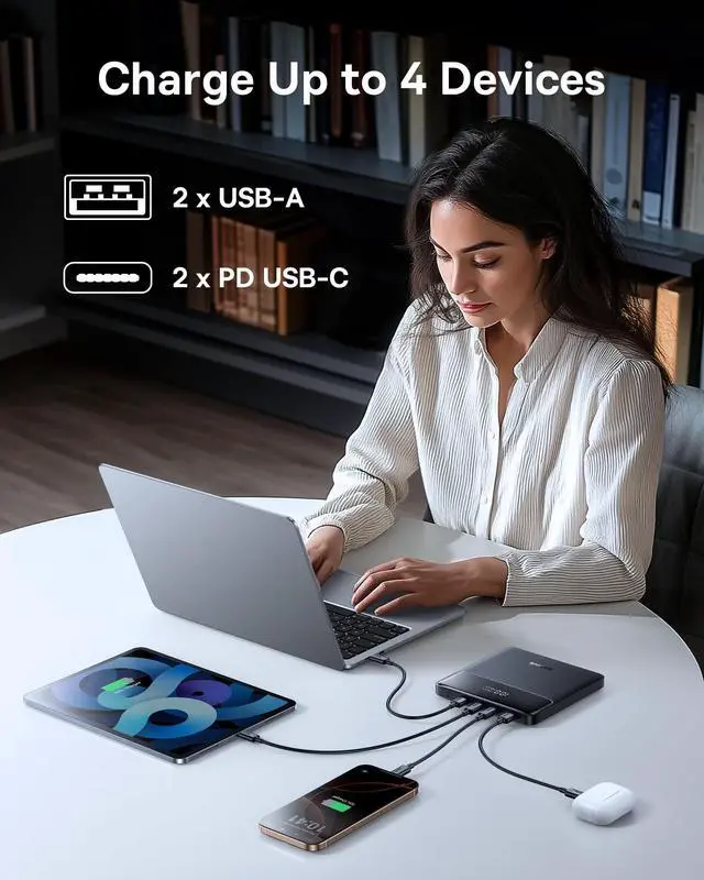 Alt view image 5 of 7 - Laptop Portable Charger 100W 20000mAh, Blade Travel Power Bank Fast Charging 2 USB-C & 2 USB-A Port, Steam Deck Battery Pack for MacBook iPad iPhone 17/16/15/14/13 Samsung S24 etc