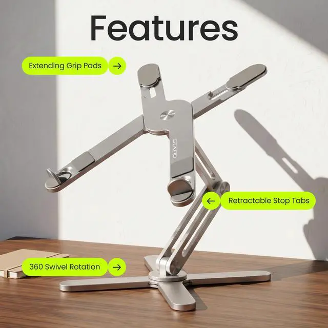 Alt view image 3 of 7 - Model-X 2.0 Laptop Stand, Laptop Stand for Desk Adjustable Height | 360 Rotating Laptop Riser Aluminum Portable Foldable Computer Stand for MacBook Pro Air 1017 in (Polar White)