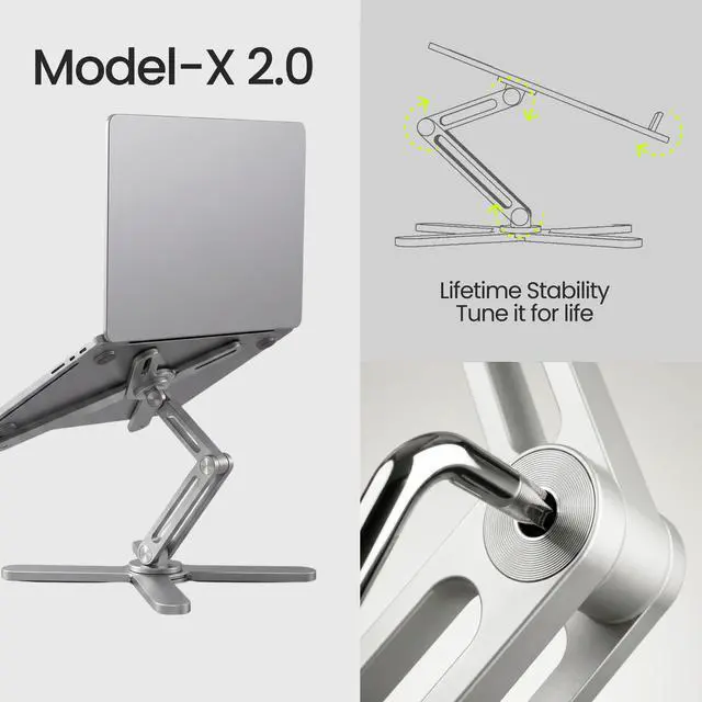Alt view image 4 of 7 - Model-X 2.0 Laptop Stand, Laptop Stand for Desk Adjustable Height | 360 Rotating Laptop Riser Aluminum Portable Foldable Computer Stand for MacBook Pro Air 1017 in (Polar White)