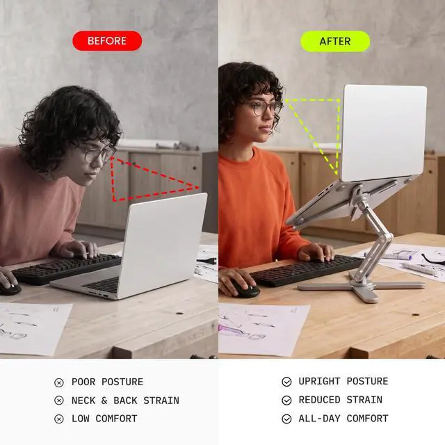 Alt view image 5 of 7 - Model-X 2.0 Laptop Stand, Laptop Stand for Desk Adjustable Height | 360 Rotating Laptop Riser Aluminum Portable Foldable Computer Stand for MacBook Pro Air 1017 in (Polar White)