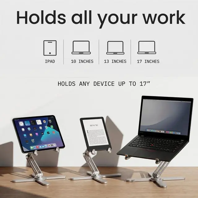 Alt view image 7 of 7 - Model-X 2.0 Laptop Stand, Laptop Stand for Desk Adjustable Height | 360 Rotating Laptop Riser Aluminum Portable Foldable Computer Stand for MacBook Pro Air 1017 in (Polar White)