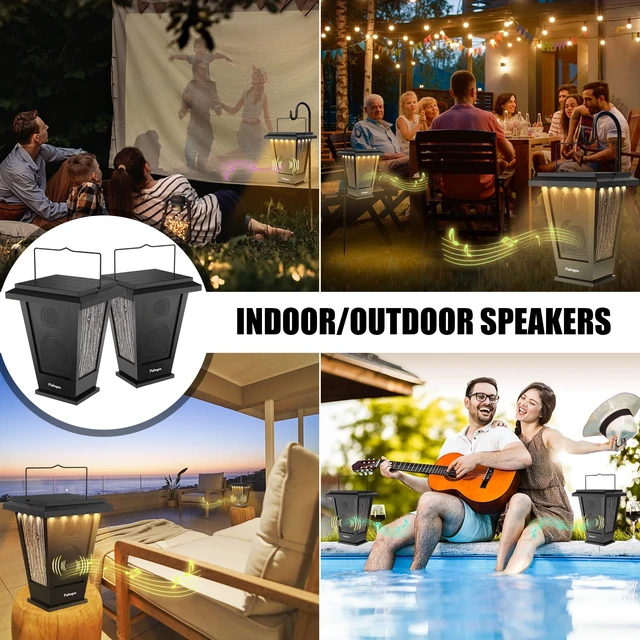 Alt view image 3 of 6 - Bluetooth Speakers Waterproof, Solar Powered 2 Packs True Wireless Stereo Sound 20W Dual Pairing Lantern Indoor Outdoor Speakers with 20 Piece LED Lights, Richer Bass, Black