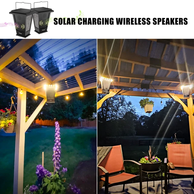 Alt view image 4 of 6 - Bluetooth Speakers Waterproof, Solar Powered 2 Packs True Wireless Stereo Sound 20W Dual Pairing Lantern Indoor Outdoor Speakers with 20 Piece LED Lights, Richer Bass, Black