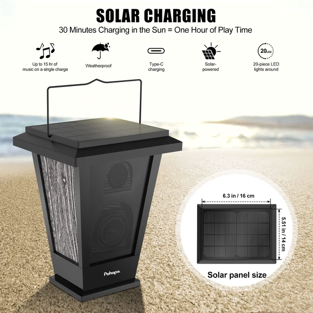 Alt view image 3 of 7 - Bluetooth Speakers Waterproof, Solar Powered 2 Packs True Wireless Stereo Sound 20W Auto Dual Pairing Indoor Outdoor Speakers with 20 Piece Sound Responsive Colored LED Lights, Richer Bass