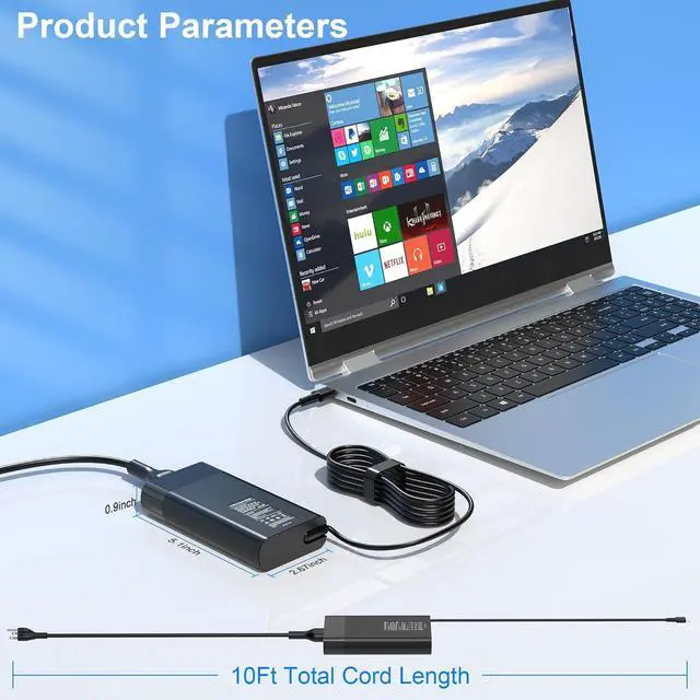 Alt view image 6 of 7 - 90W USB C Laptop Charger Replacement for HP Spectre x360 904144-850 904082-003 ADP-90FE L45440-003 2LN85AA#ABA 2LN85AA 90w USB-c Power Adapter Type C AC Adapter Power Supply Cord