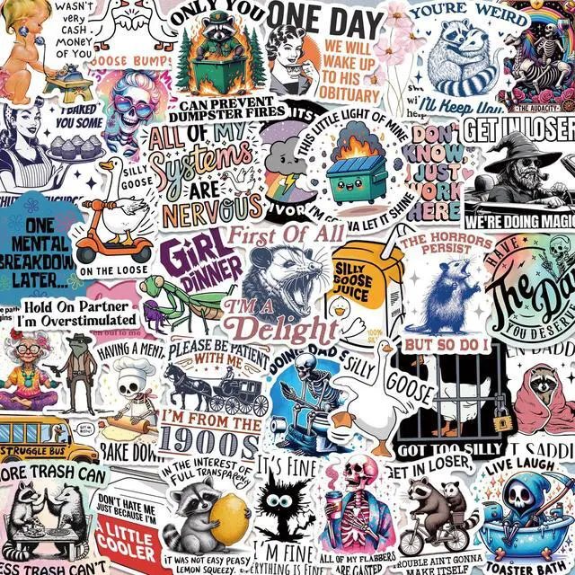 Main image of 200 PCS Funny Holographic Stickers for Adults, Waterproof Vinyl Sarcastic Meme Decals for Laptop, Water Bottle, Phone, Kindle, Journal, Scrapbook, Bumper, Skateboard, Luggage, No Repeats