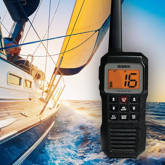 Alt view image 6 of 6 - Atlantis 155 Handheld Two-Way VHF Marine Radio, Floating IPX8 Submersible Waterproof, Dual-Color Screen, All USA/International/Canadian Marine Channels, NOAA Weather Alert, 10 Hour Battery