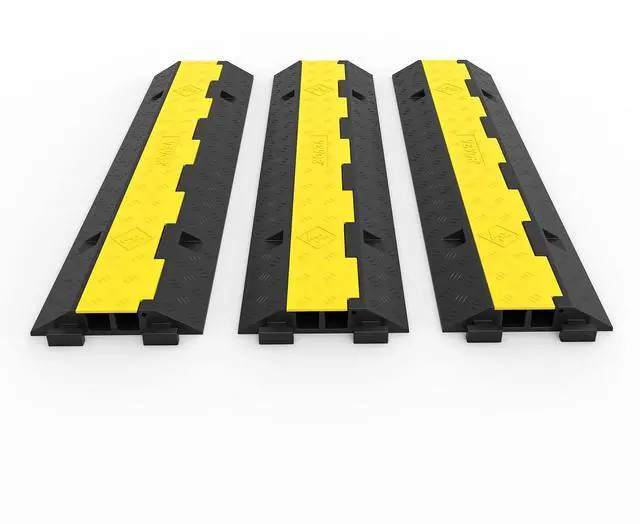 Main image of 3 Pack of 2 Channel 11000lbs per Axle Capacity Protective Wire Cord Ramp Driveway Rubber Traffic Speed Bumps Cable Protector