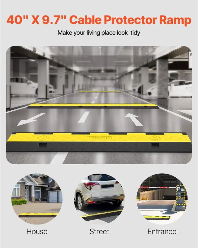 Alt view image 2 of 7 - 3 Pack of 2 Channel 11000lbs per Axle Capacity Protective Wire Cord Ramp Driveway Rubber Traffic Speed Bumps Cable Protector