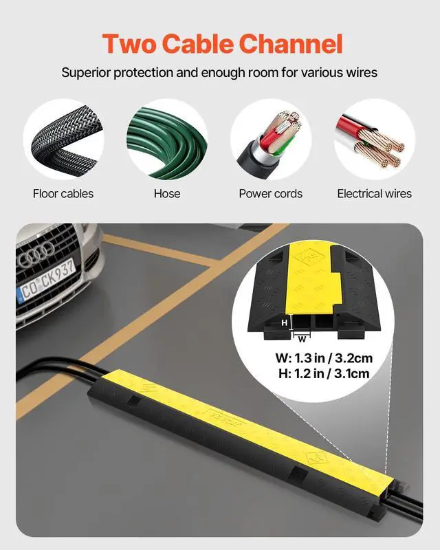 Alt view image 3 of 7 - 3 Pack of 2 Channel 11000lbs per Axle Capacity Protective Wire Cord Ramp Driveway Rubber Traffic Speed Bumps Cable Protector