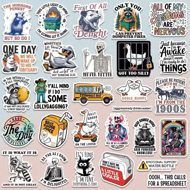 Alt view image 2 of 7 - 200 PCS Funny Holographic Stickers for Adults, Waterproof Vinyl Sarcastic Meme Decals for Laptop, Water Bottle, Phone, Kindle, Journal, Scrapbook, Bumper, Skateboard, Luggage, No Repeats