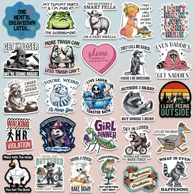 Alt view image 5 of 7 - 200 PCS Funny Holographic Stickers for Adults, Waterproof Vinyl Sarcastic Meme Decals for Laptop, Water Bottle, Phone, Kindle, Journal, Scrapbook, Bumper, Skateboard, Luggage, No Repeats