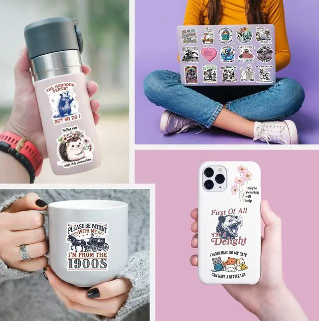 Alt view image 6 of 7 - 200 PCS Funny Holographic Stickers for Adults, Waterproof Vinyl Sarcastic Meme Decals for Laptop, Water Bottle, Phone, Kindle, Journal, Scrapbook, Bumper, Skateboard, Luggage, No Repeats