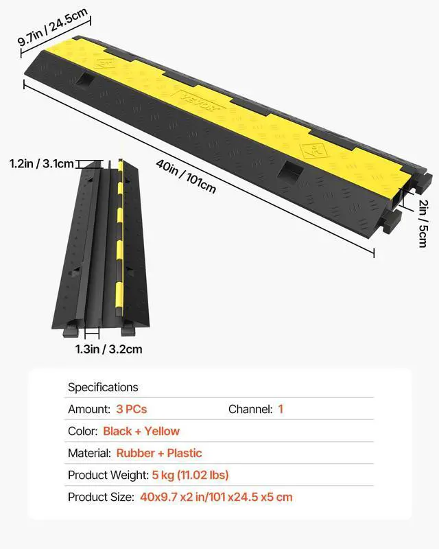 Alt view image 7 of 7 - 3 Pack of 2 Channel 11000lbs per Axle Capacity Protective Wire Cord Ramp Driveway Rubber Traffic Speed Bumps Cable Protector