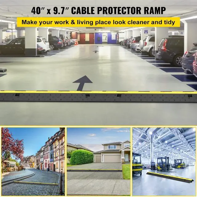 Alt view image 2 of 7 - Cable Protector Ramp, 4 Packs 2 Channels Rubber Modular Speed Bumps Rated 11000 LBS Load Capacity, Protective Wire Cord Ramp Driveway Rubber Traffic Speed Bumps Hump Cable Protector