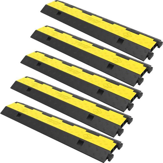 Main image of Cable Protector Ramp, 5 Packs 2 Channels Speed Bump, Rubber Modular Humps Rated 11000 LBS Load Capacity, Protective Wire Cord Ramp Driveway Rubber Traffic Speed Bumps Cable Protector