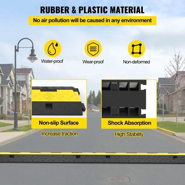 Alt view image 5 of 7 - Cable Protector Ramp, 4 Packs 2 Channels Rubber Modular Speed Bumps Rated 11000 LBS Load Capacity, Protective Wire Cord Ramp Driveway Rubber Traffic Speed Bumps Hump Cable Protector