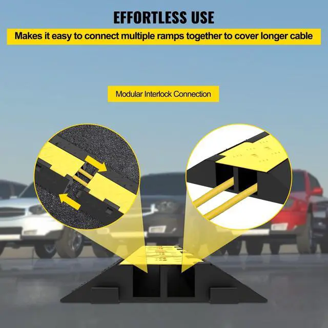 Alt view image 6 of 7 - Cable Protector Ramp, 4 Packs 2 Channels Rubber Modular Speed Bumps Rated 11000 LBS Load Capacity, Protective Wire Cord Ramp Driveway Rubber Traffic Speed Bumps Hump Cable Protector
