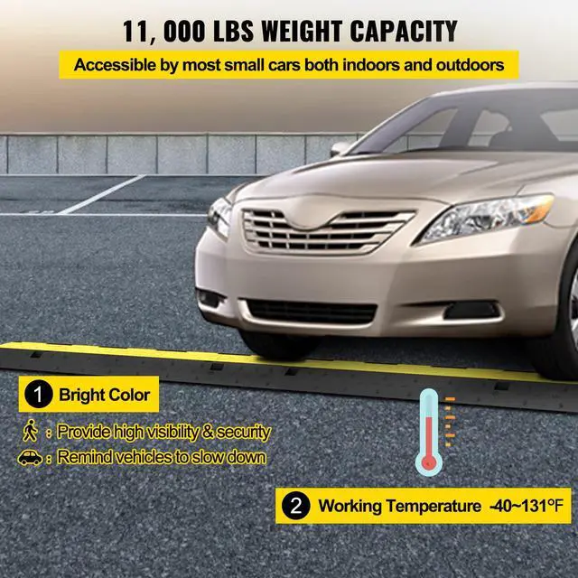Alt view image 4 of 7 - Cable Protector Ramp, 4 Packs 2 Channels Rubber Modular Speed Bumps Rated 11000 LBS Load Capacity, Protective Wire Cord Ramp Driveway Rubber Traffic Speed Bumps Hump Cable Protector
