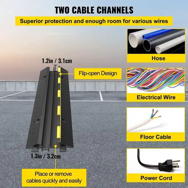 Alt view image 3 of 7 - Cable Protector Ramp, 4 Packs 2 Channels Rubber Modular Speed Bumps Rated 11000 LBS Load Capacity, Protective Wire Cord Ramp Driveway Rubber Traffic Speed Bumps Hump Cable Protector