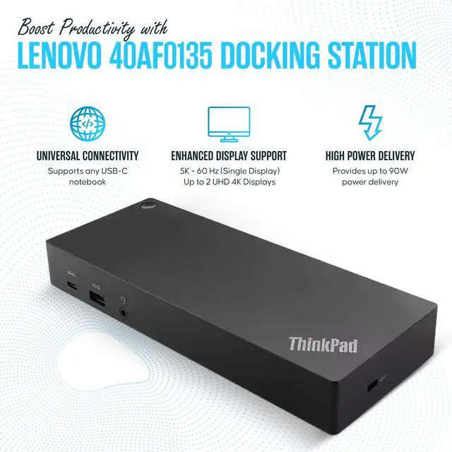 Alt view image 4 of 7 - 40AF0135US Lenovo Docking Station Dual Monitor - ThinkPad Dock USB-C, USB-A | Dual Monitor Support Connect multiple displays with HDMI & DisplayPort outputs