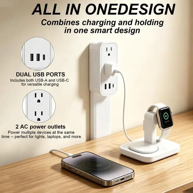 Alt view image 2 of 7 - Outlet Extender Stick - Features USB-A, USB-C and 2 AC Outlets, Extends 17.5"-29.1", Rotates 360° Access Hard-to-Reach Outlets, Wall Plug Power Socket Expander Nightstands, Sofa, Desks and More