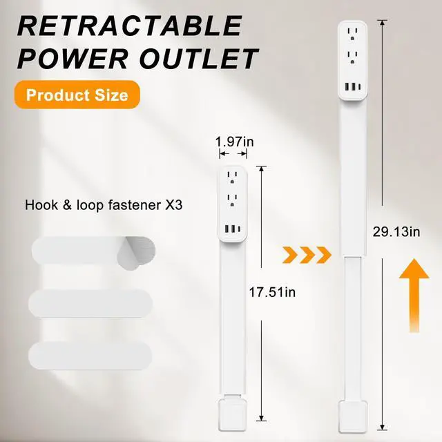 Alt view image 6 of 7 - Outlet Extender Stick - Features USB-A, USB-C and 2 AC Outlets, Extends 17.5"-29.1", Rotates 360° Access Hard-to-Reach Outlets, Wall Plug Power Socket Expander Nightstands, Sofa, Desks and More