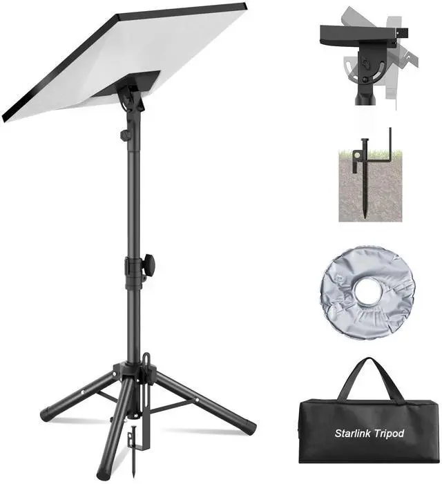 Main image of Starlink Mount Gen 3, Starlink Tripod Stand with Mount Adapter, Adjustable Height for Starlink Standard 4/4X/V3, 90° Tilt Angle Adjustment Starlink Antenna Pipe Adapter (Black)