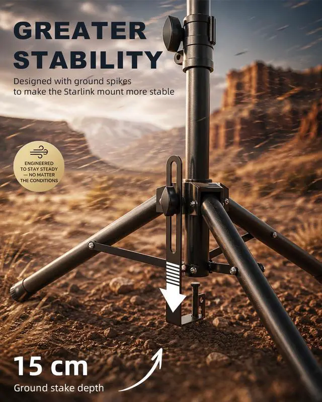 Alt view image 2 of 7 - Starlink Mount Gen 3, Starlink Tripod Stand with Mount Adapter, Adjustable Height for Starlink Standard 4/4X/V3, 90° Tilt Angle Adjustment Starlink Antenna Pipe Adapter (Black)
