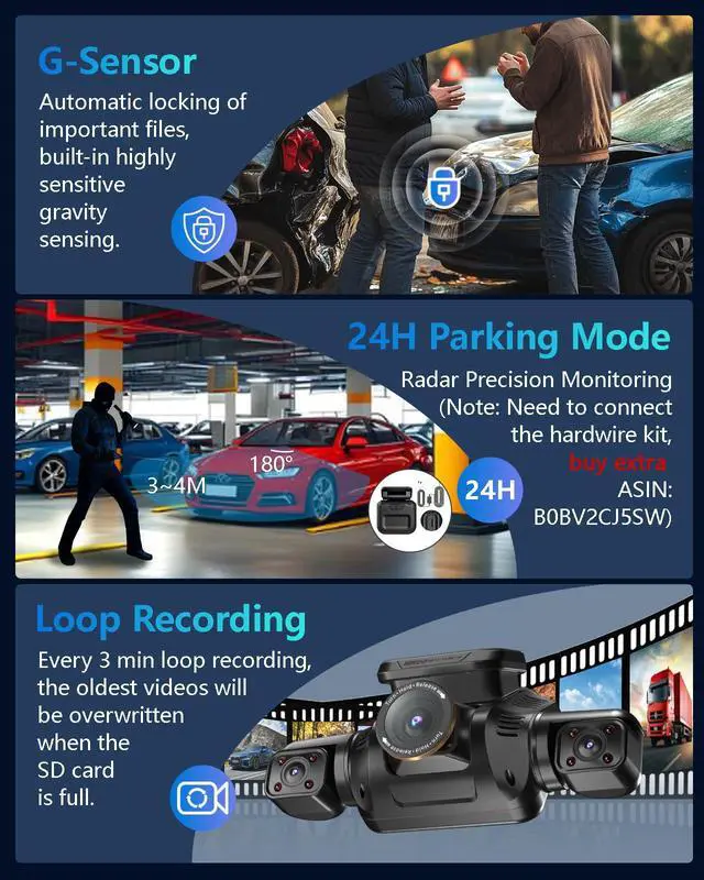 Alt view image 6 of 7 - AI 4K Dash Cam Front and Rear, 4 Channel 360° View Camera for Car | 5GHz WiFi, AI Driver Monitor System DMS, Night Vision, Voice Control, GPS, Free 64GB Card, G-Sensor, 24H Parking Mode, V8PLUS