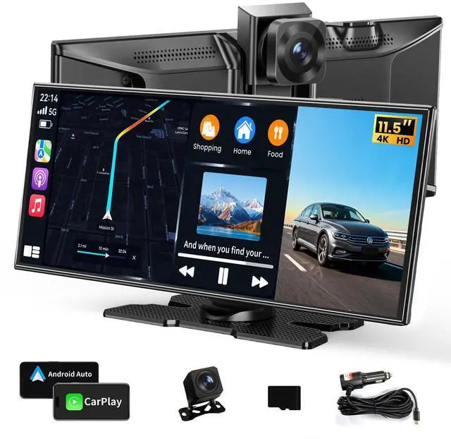 Main image of 11.5" Largest Wireless Carplay Screen for Car, Portable A pple Carplay & Android Auto Touch Screen, 4K Dash Cam/App Control/1080p Backup Camera/Mirror Link/Voice Control/GPS/Bluetooth,for All Vehicles