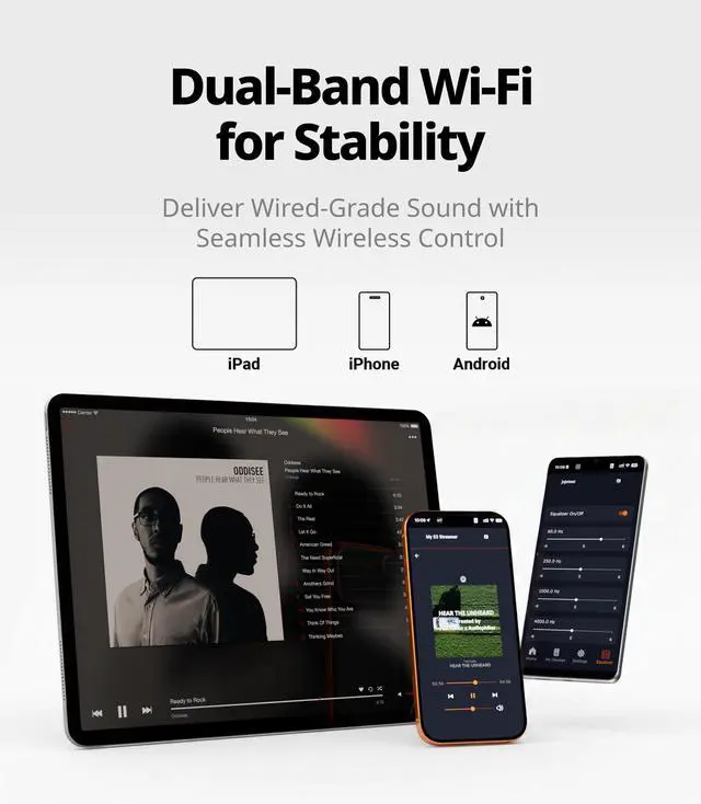 Alt view image 5 of 7 - S3 HiFi Music Streamer DAC Preamp, AK4493SEQ DAC Wi-Fi 6 Bluetooth 5.3, Digital Transport with XLR Balanced/Optical/Sub Out/HDMI eARC, AirPlay 2 Spotify Connect Tidal, 5-Band EQ