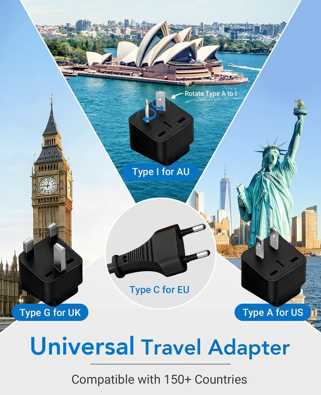 Alt view image 3 of 7 - Universal Travel Adapter 220V to 110V Voltage Converter with 6A 4-Port USB Charging and UK/AU/US/EU Worldwide Plug Adapter (Red)
