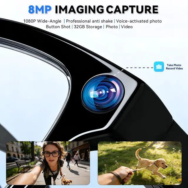 Alt view image 2 of 7 - AI Smart Glasses with Camera, 8MP HD Camera Glasses for Men,Women, AI Recording Glasses with Voice Assistant,Open-Ear Audio,Real-Time Translation,Video Recording Sunglasses for Life & Work (Black)